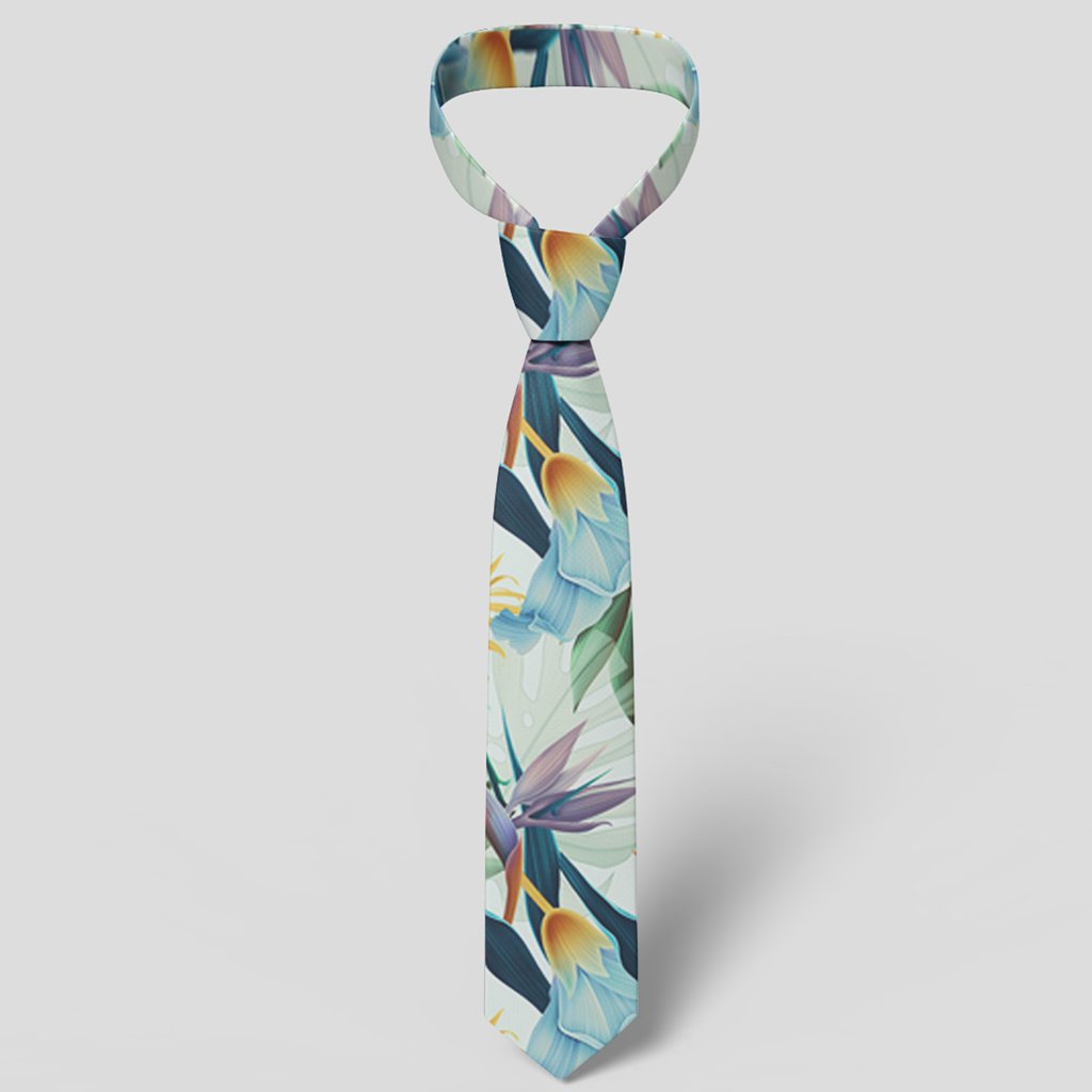 Hawaii Seamless Tropical Flower Plant And Leaf Necktie - Polynesian Pride