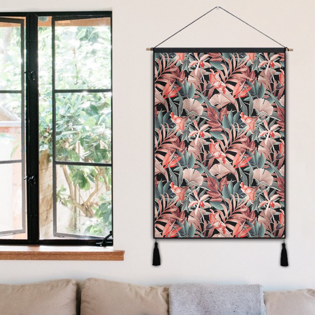 Hawaii Seamless Tropical Flower Plant Leaf Pattern Background Retro Botanical Style Hanging Poster - AH- Hanging Poster 50 x 75 cm Cotton And Linen - Polynesian Pride