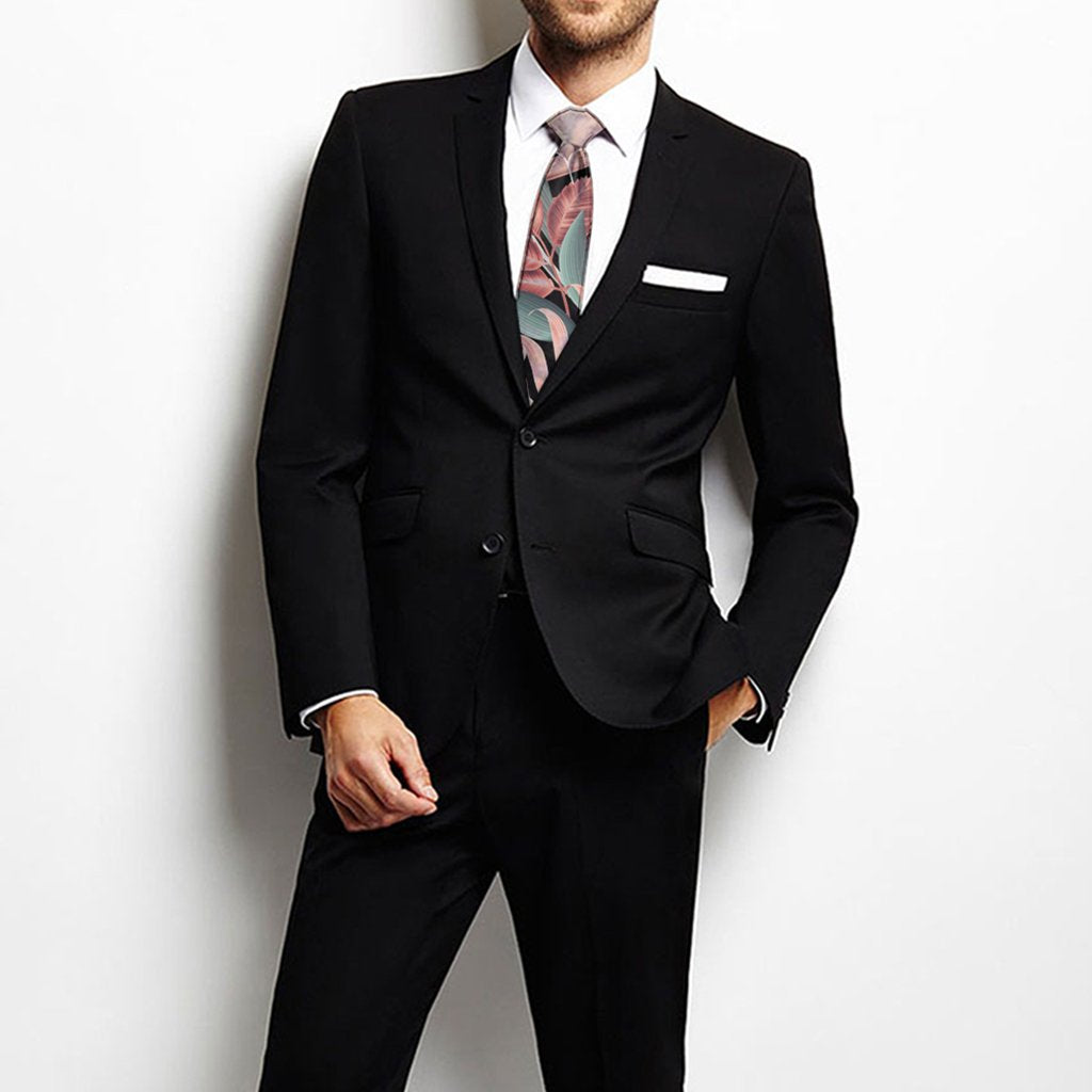 Hawaii Seamless Tropical Flower Plant Leaf Pattern Background Retro Botanical Style Necktie One Size Black Necktie - Polynesian Pride