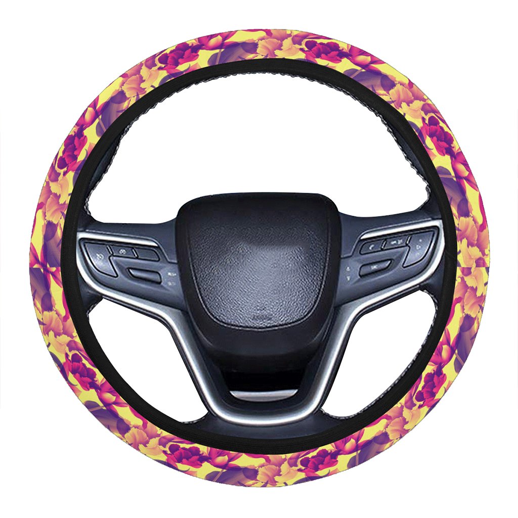 Hawaii Seamless Tropical Flower Plant Pattern Background Hawaii Universal Steering Wheel Cover with Elastic Edge One Size Blue Steering Wheel Cover - Polynesian Pride