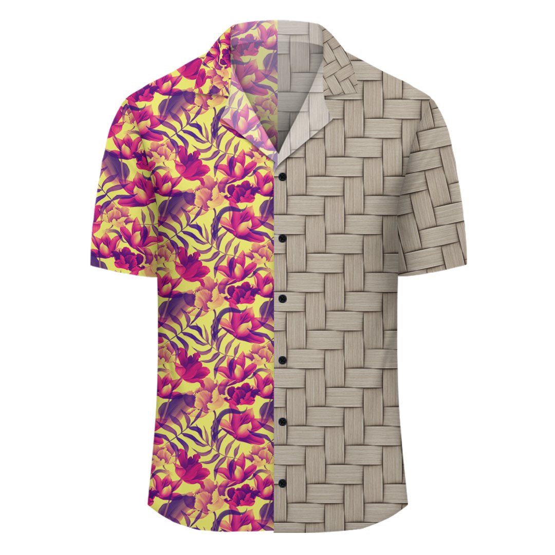 Hawaii Seamless Tropical Flower Plant Pattern Background Lauhala Moiety Hawaiian Shirt - Polynesian Pride