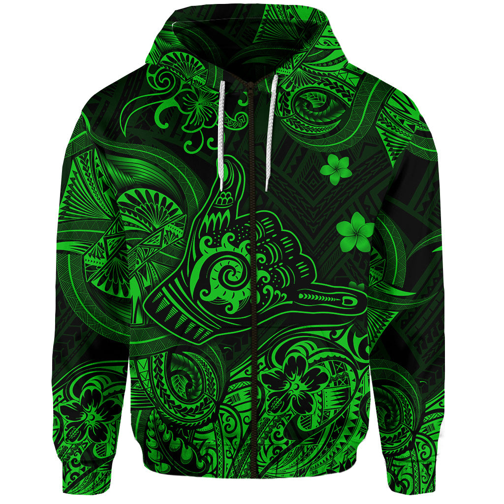 Hawaii Shaka Polynesian Zip Hoodie Unique Style Green LT8 - Polynesian Pride