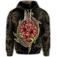 Hawaii Shark Hibiscus Gold Zip Hoodie - Polynesian Pride