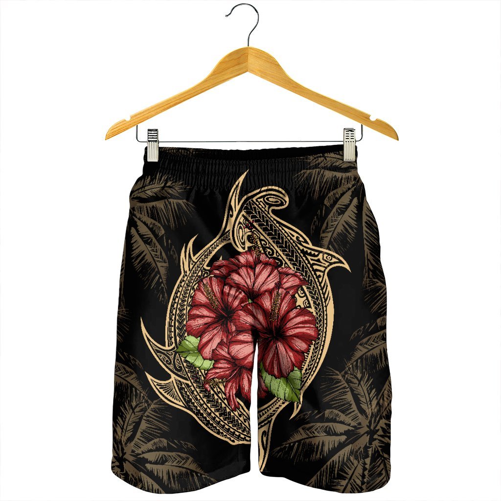 Hawaii Shark Hibiscus Gold Men's Shorts - AH - Polynesian Pride