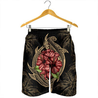 Hawaii Shark Hibiscus Gold Men's Shorts - AH - Polynesian Pride