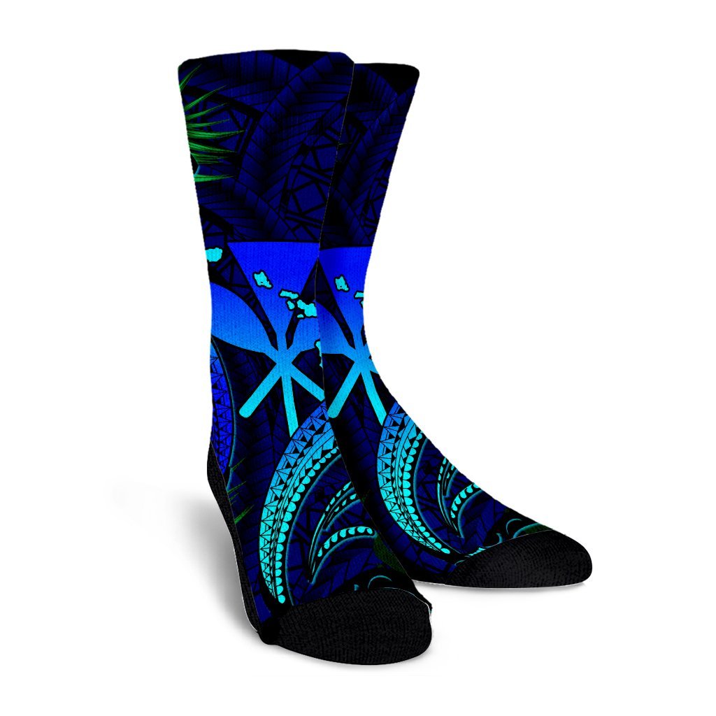 Hawaii Shark Polynesian Tropical Crew Socks - Blue - AH - Polynesian Pride