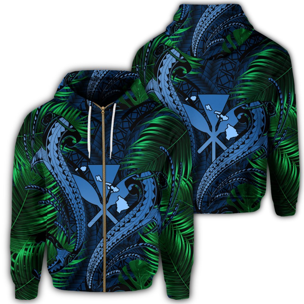 Hawaii Shark Polynesian Tropical Zip Hoodie Pastel Unisex Art - Polynesian Pride