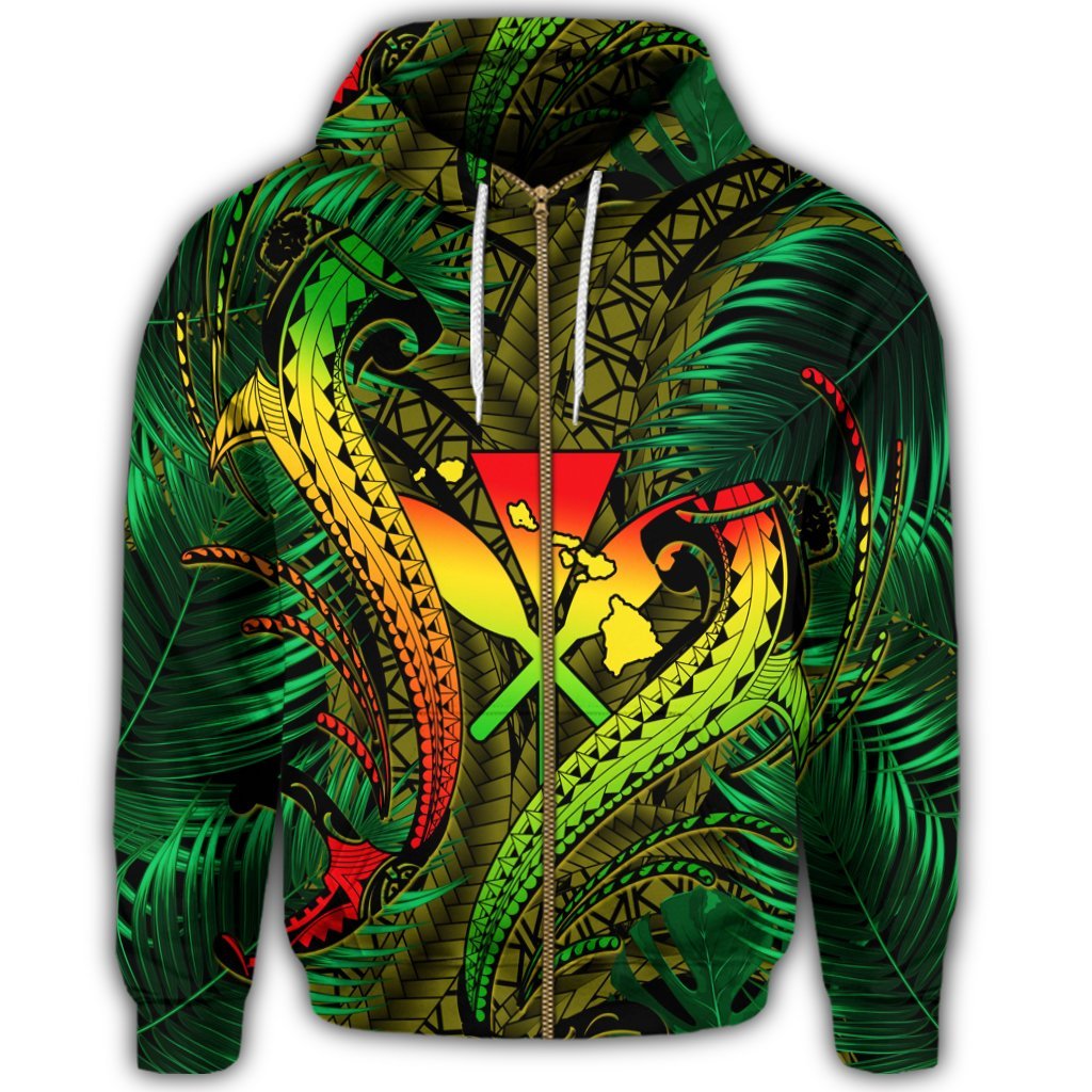 Hawaii Shark Polynesian Tropical Zip Hoodie Reggae - Polynesian Pride