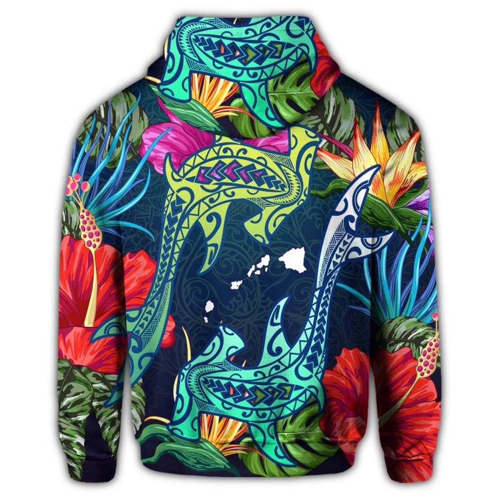 Hawaii Shark Tropical Color Zip Hoodie - Polynesian Pride