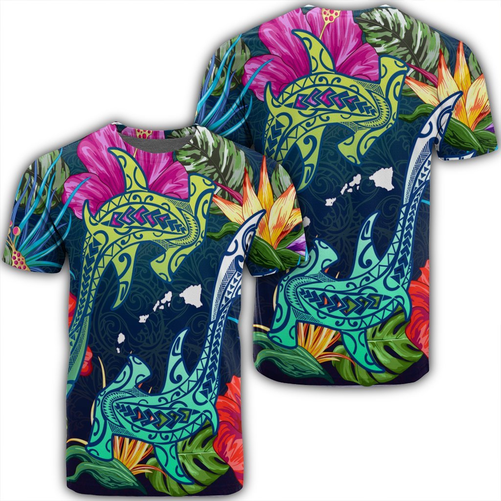 Hawaii Shark Tropical Color T Shirt Unisex Black - Polynesian Pride