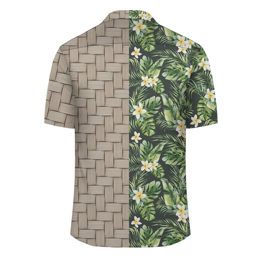 Hawaii Summer Plumerias Flowers Palm Tree Monstera Leaves Lauhala Moiety Hawaiian Shirt - Polynesian Pride