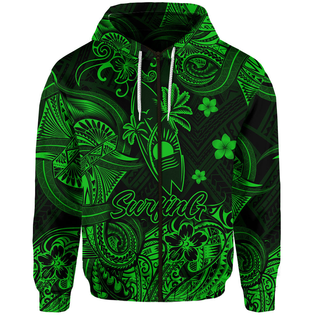 Hawaii Surfing Polynesian Zip Hoodie Unique Style Green LT8 - Polynesian Pride