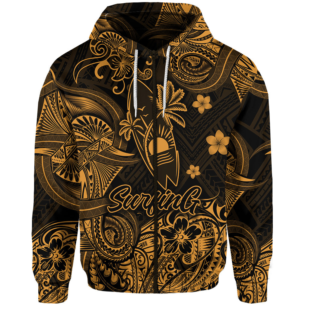 Hawaii Surfing Polynesian Zip Hoodie Unique Style Gold LT8 - Polynesian Pride