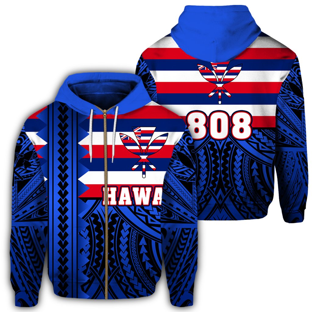 Hawaii Hoodiean Flag Zipper Hoodie Speaka Style Unisex Blue - Polynesian Pride