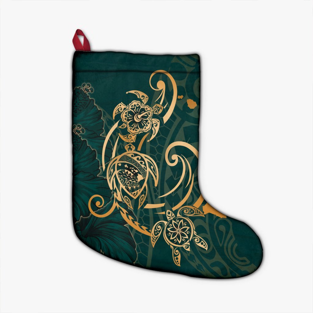 Hawaii Triple Marble Turtle Polynesian Hibiscus Christmas Stocking - AH - Benjamin Style - Green Christmas Stocking 26 X 42 cm Black - Polynesian Pride