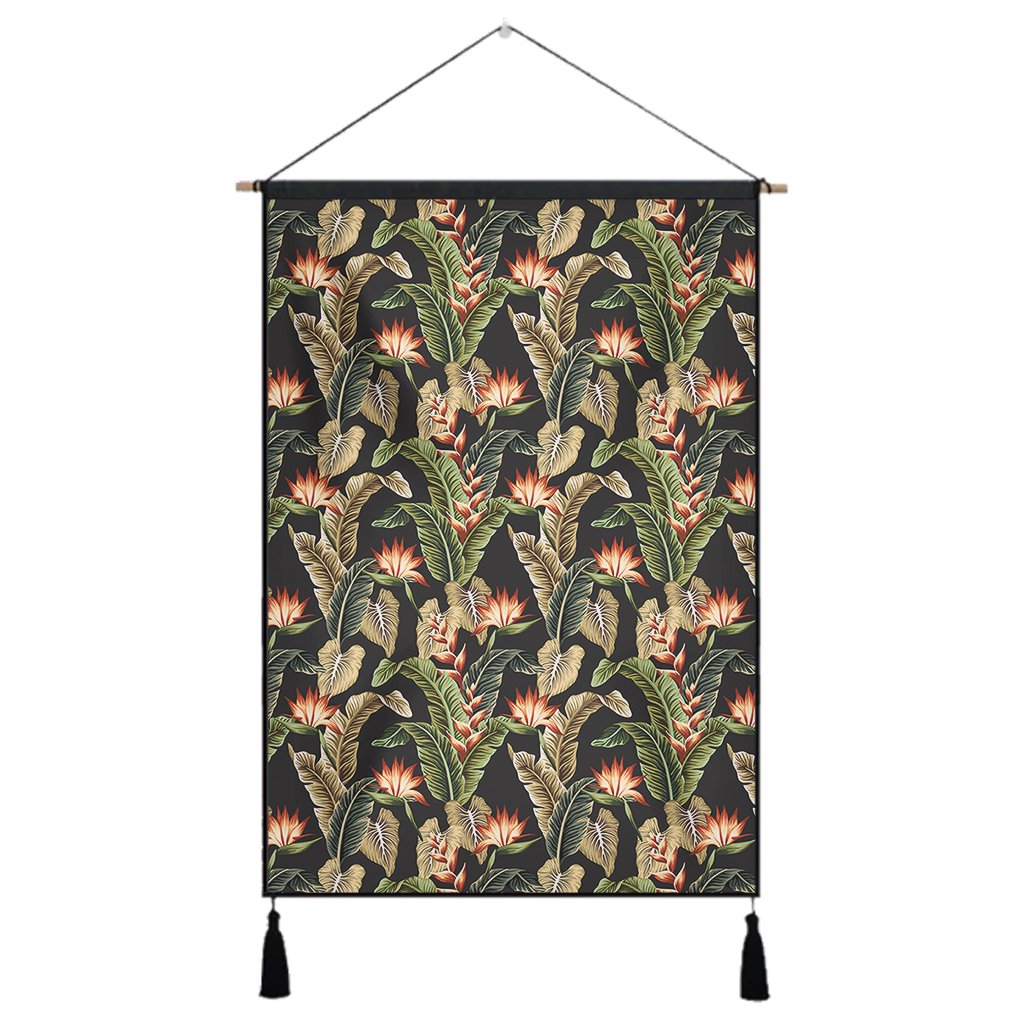 Hawaii Tropical Floral Vintage Strelitzia Flower Banana Leaves Hanging Poster - AH- Hanging Poster 43 x 65 cm Cotton And Linen - Polynesian Pride