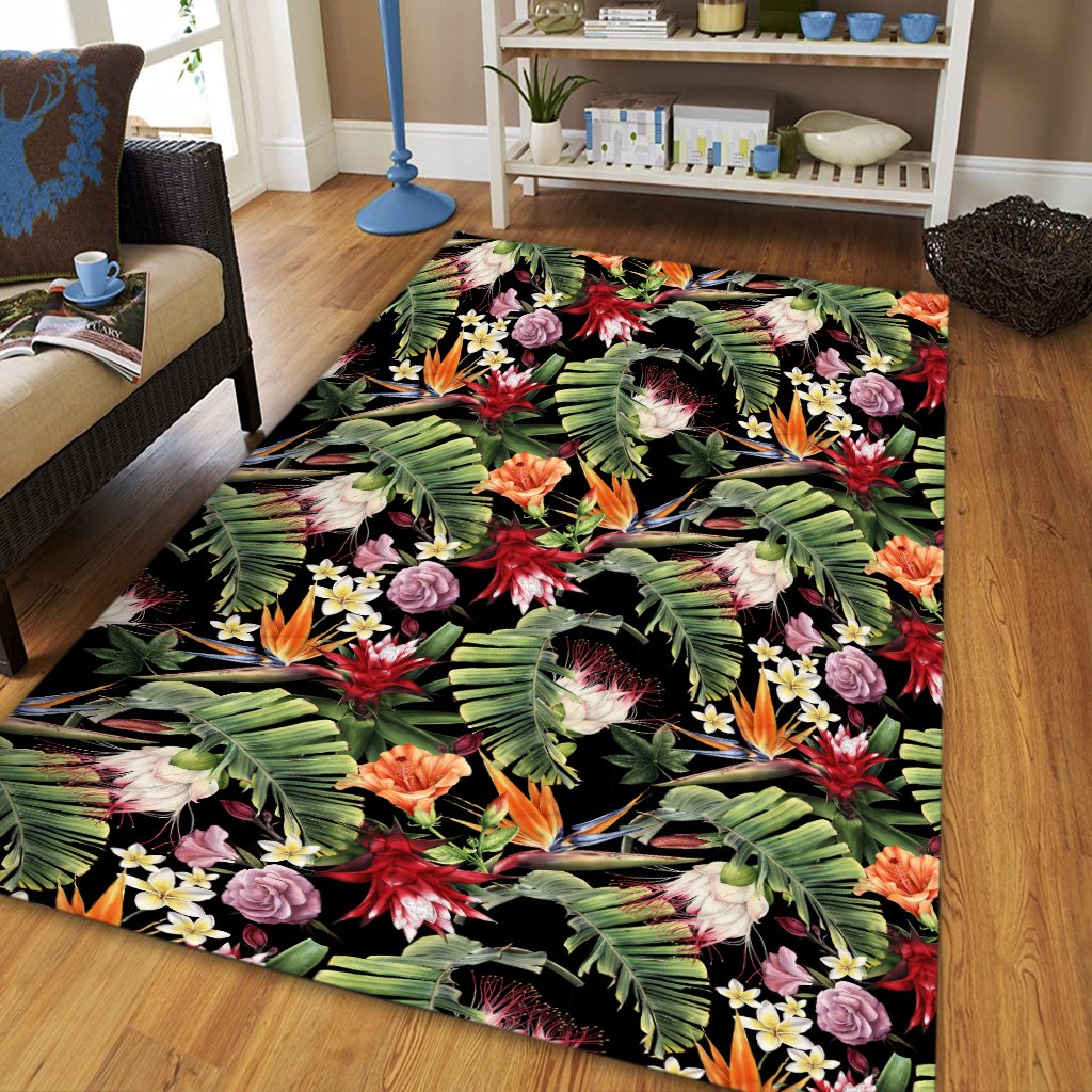 Hawaii Tropical Flowers Watercolor Area Rug - AH - Polynesian Pride