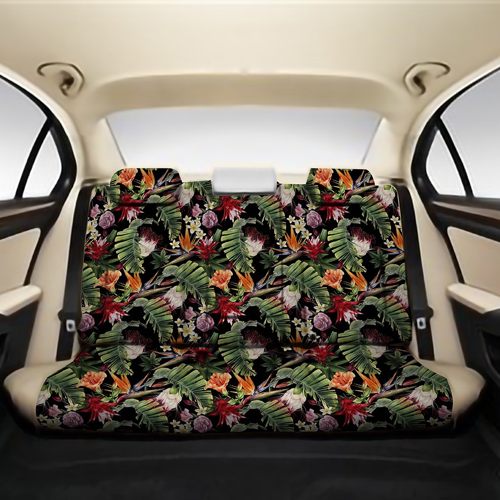 Hawaii Tropical Flowers Watercolor. Back Seat Cover One Size Black Back Car Seat Covers - Polynesian Pride
