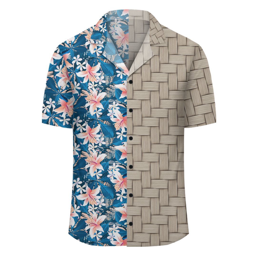 Hawaii Tropical Hibiscus Blue Lauhala Moiety Hawaiian Shirt - Polynesian Pride