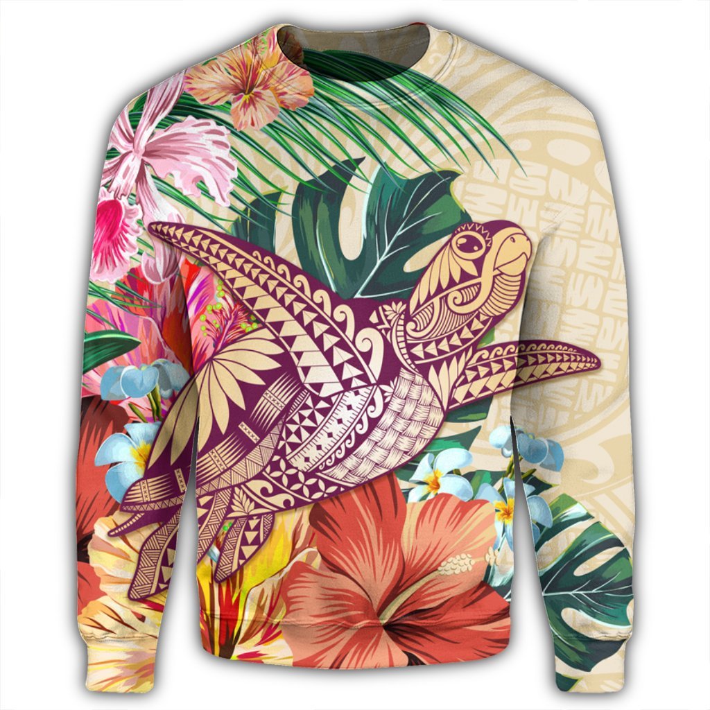 Hawaii Tropical Hibiscus Turtle Beige Sweatshirt - AH - Polynesian Pride