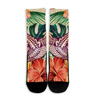 Hawaii Tropical Hibiscus Turtle Beige Crew Socks - AH - Polynesian Pride