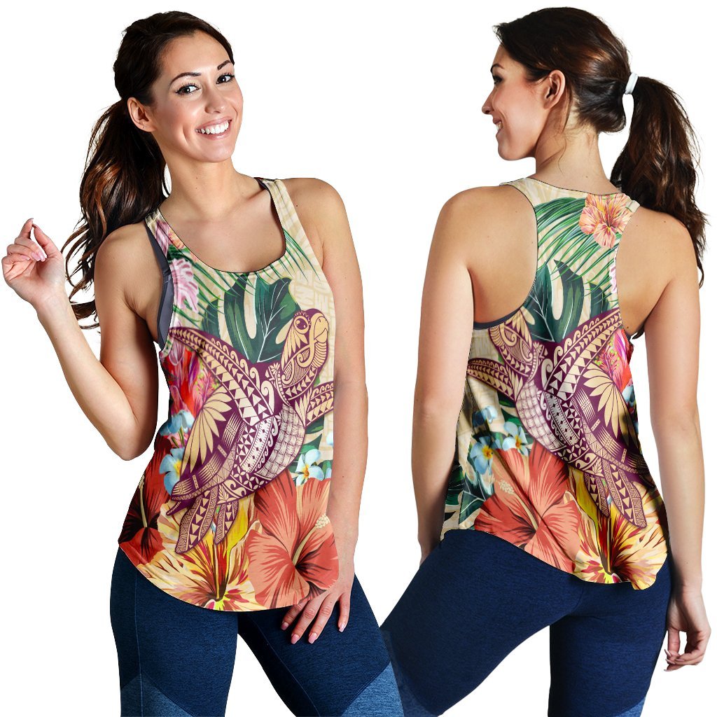 Hawaii Tropical Hibiscus Turtle Beige Racerback Tank - AH Black - Polynesian Pride