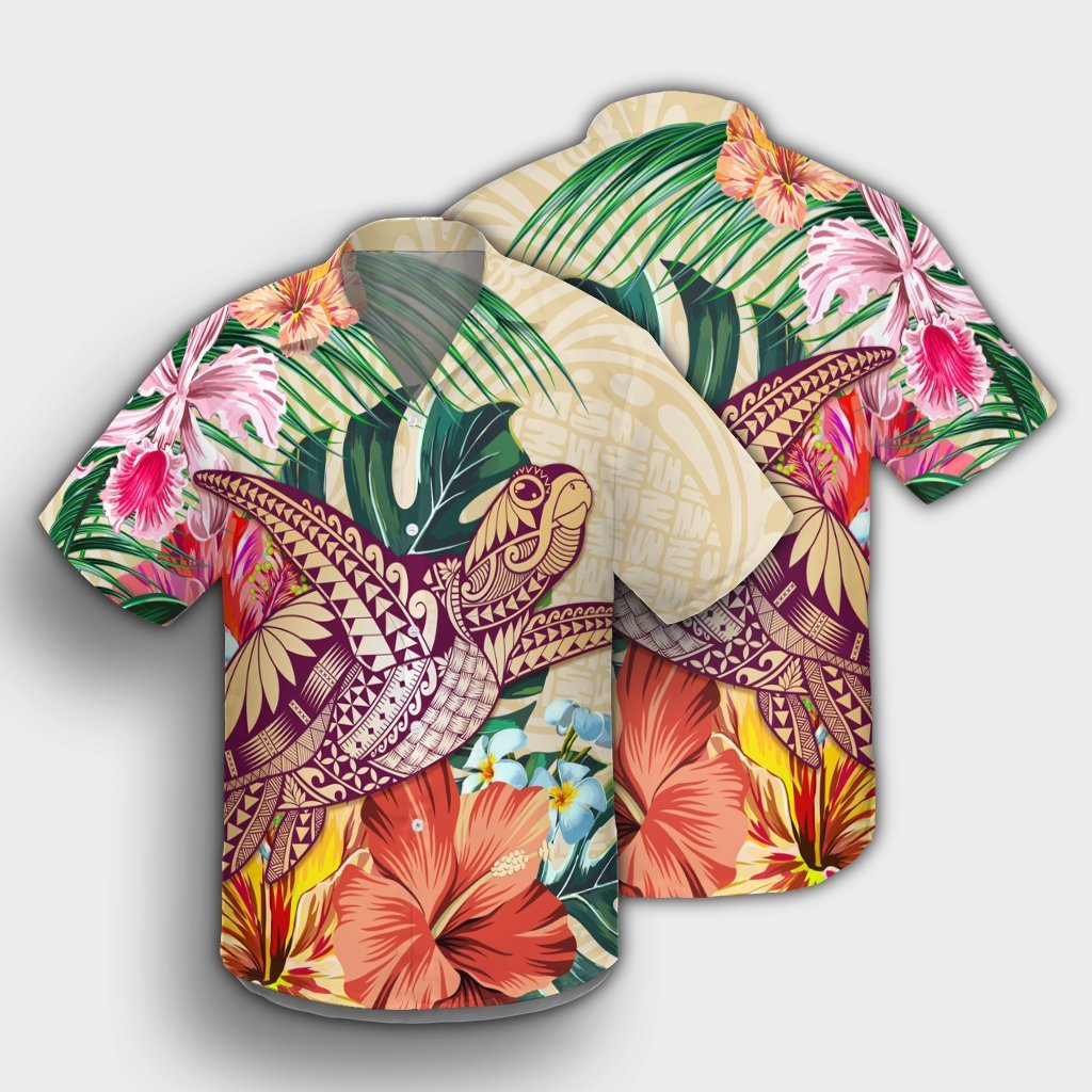 Hawaii Tropical Hibiscus Turtle Beige Hawaiian Shirt - AH - Polynesian Pride