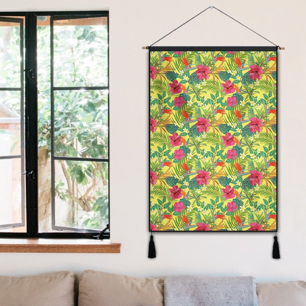 Hawaii Tropical Leaves And Flowers Hanging Poster - AH- Hanging Poster 50 x 75 cm Cotton And Linen - Polynesian Pride