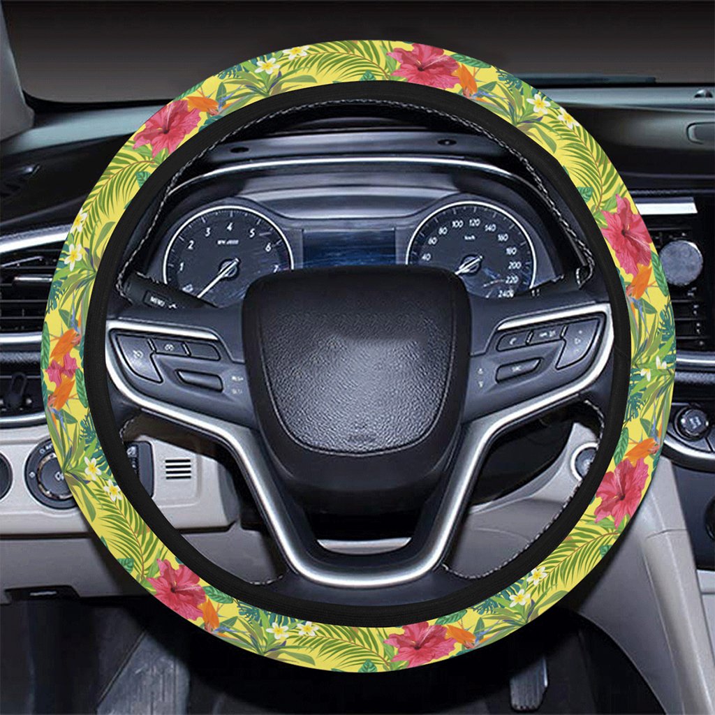 Hawaii Tropical Leaves And Flowers Hawaii Universal Steering Wheel Cover with Elastic Edge - Polynesian Pride