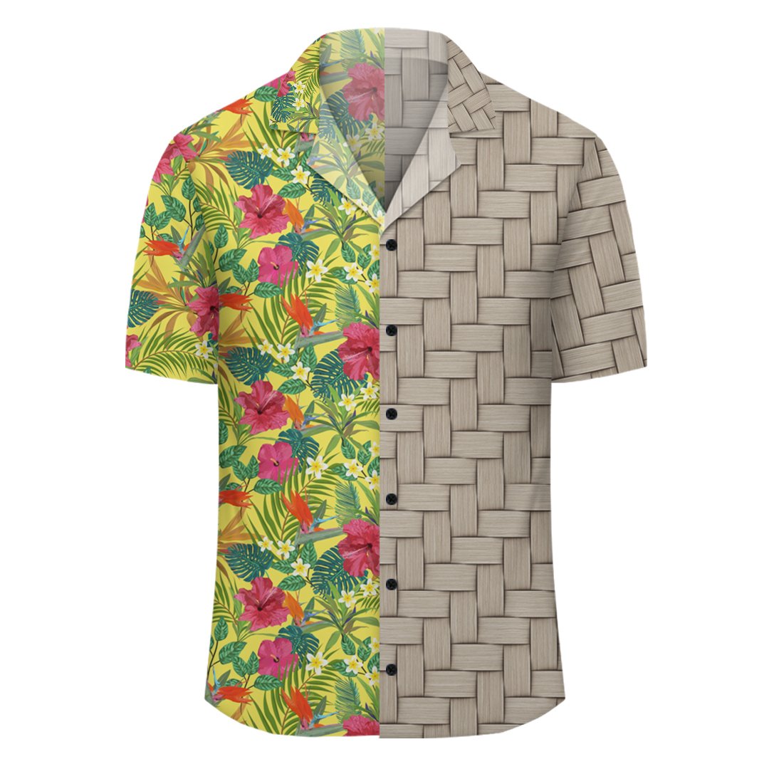 Hawaii Tropical Leaves And Flowers Lauhala Moiety Hawaiian Shirt - Polynesian Pride