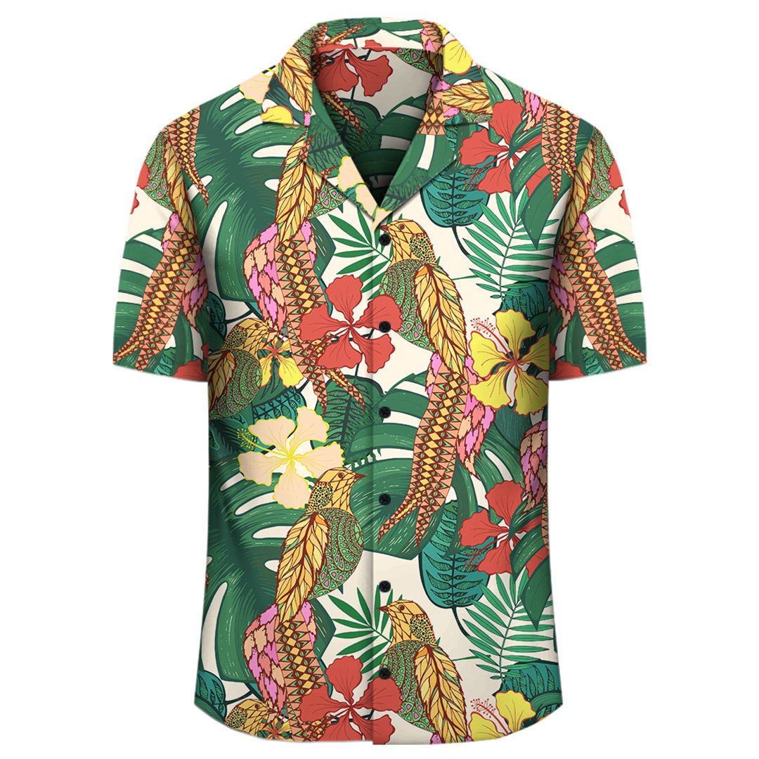 Hawaii Tropical Leaves Flowers And Birds Floral jungle Hawaiian Shirt - Polynesian Pride