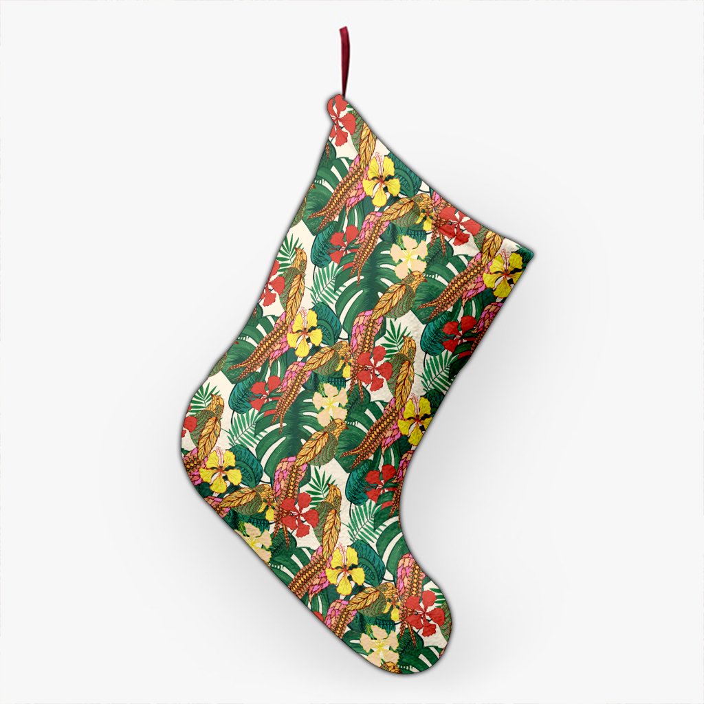 Hawaii Tropical Leaves Flowers And Birds Floral jungle Christmas Stocking 26 X 42 cm Black Christmas Stocking - Polynesian Pride