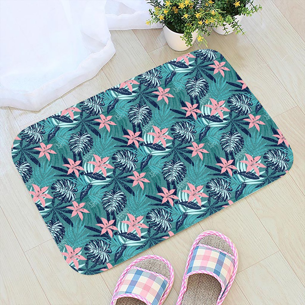 Hawaii Tropical Monstera Leaf Blue Hawaii Door Mat - Polynesian Pride