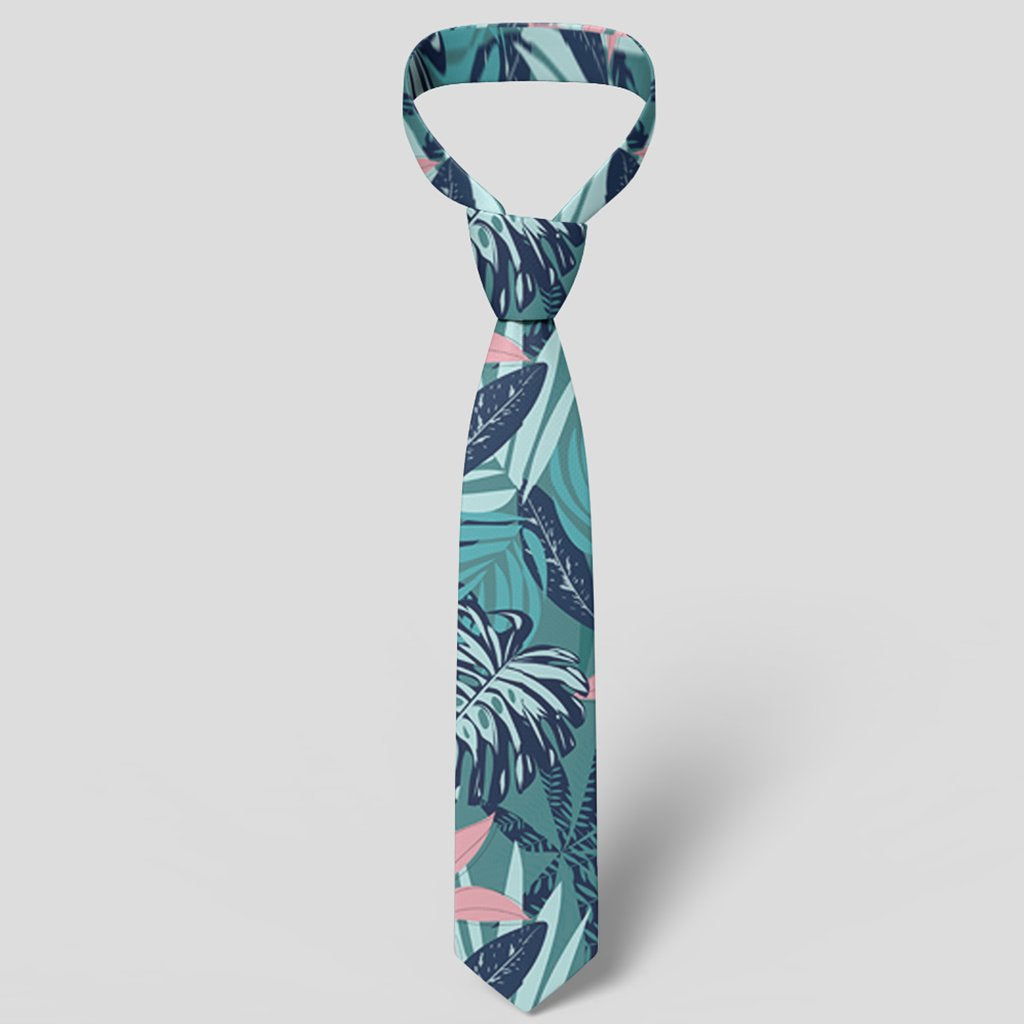 Hawaii Tropical Monstera Leaf Blue Necktie - Polynesian Pride
