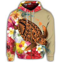 Hawaii Tropical Turtle Hibiscus and Plumeria Zip Hoodie - Polynesian Pride