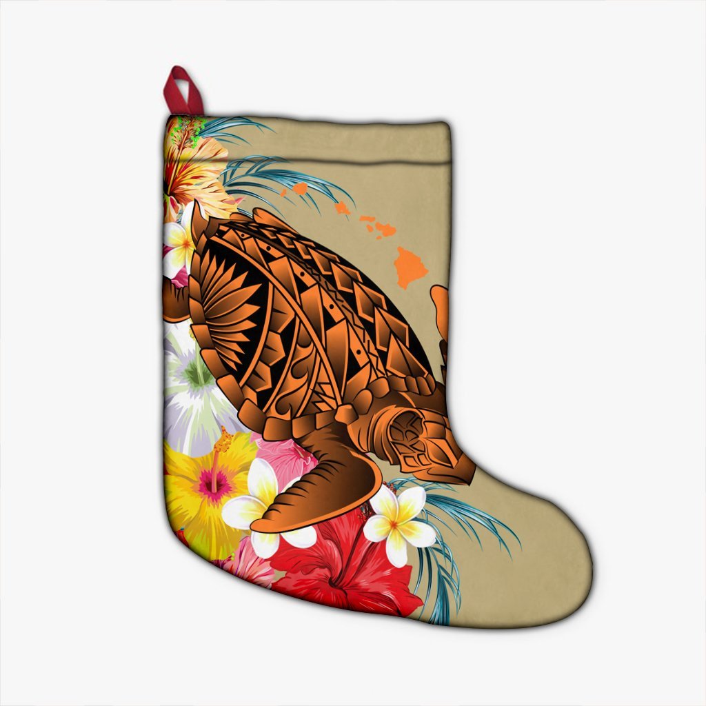 Hawaii Tropical Turtle Hibiscus And Plumeria Christmas Stocking - AH Christmas Stocking 26 X 42 cm Black - Polynesian Pride