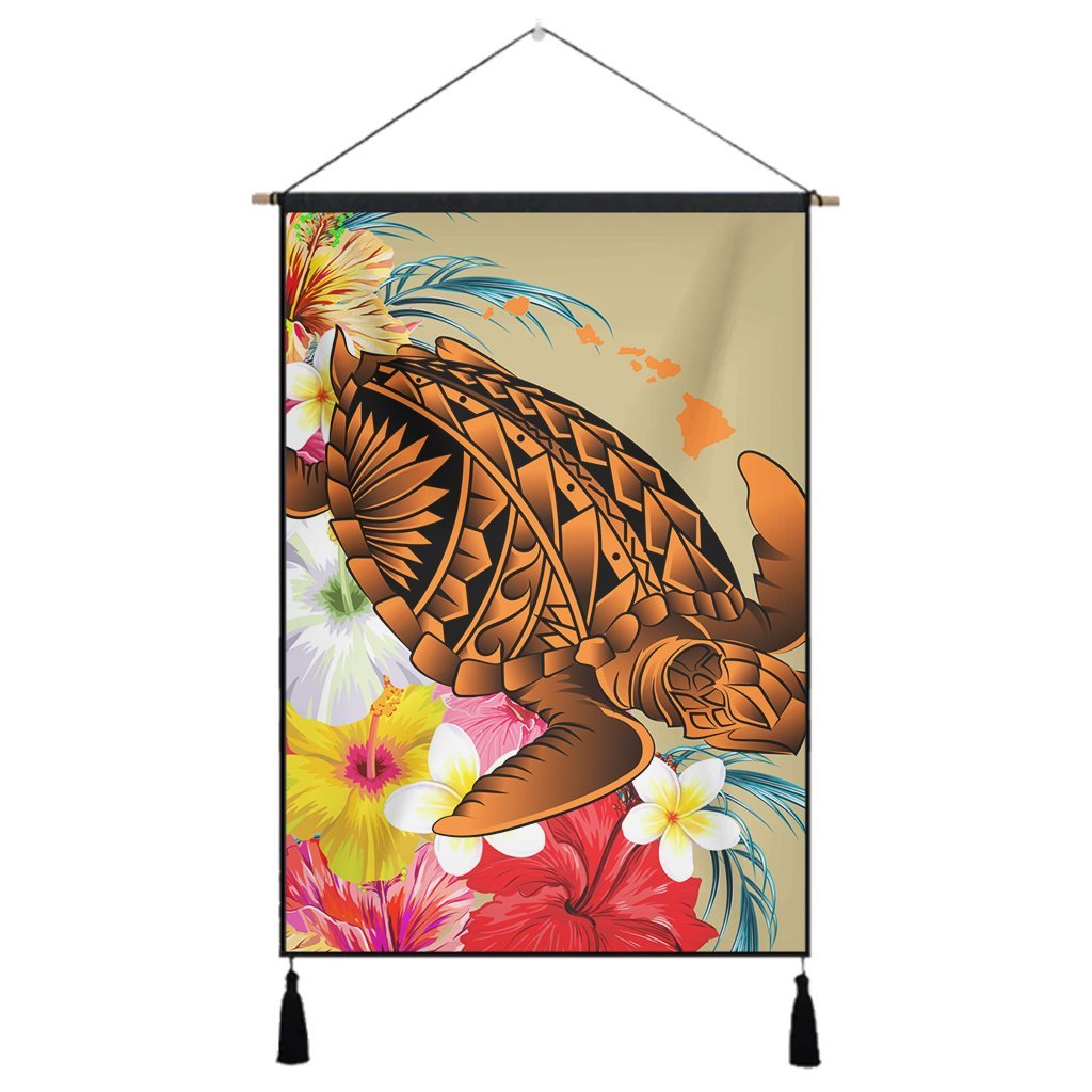 Hawaii Tropical Turtle Hibiscus And Plumeria Hanging Poster - AH Hanging Poster Cotton And Linen - Polynesian Pride