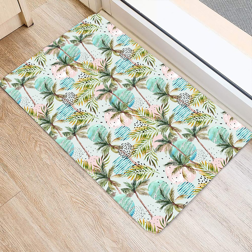 Hawaii Tropical Watercolor Palm Tree Leaf Hawaii Door Mat - Polynesian Pride