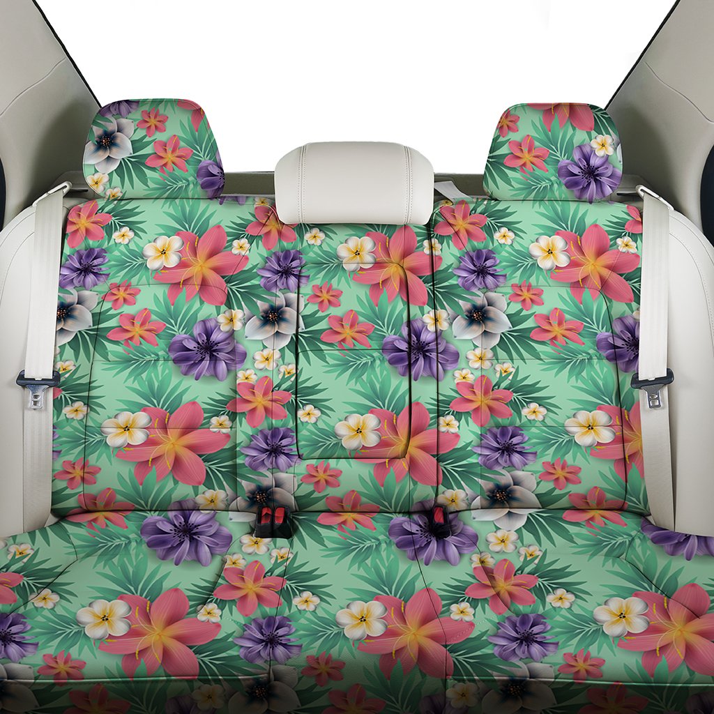Hawaii Tropical flower, blossom cluster seamless pattern Tropical Flowers Palm Leaves Plant And Leaf Back Seat Cover - Polynesian Pride