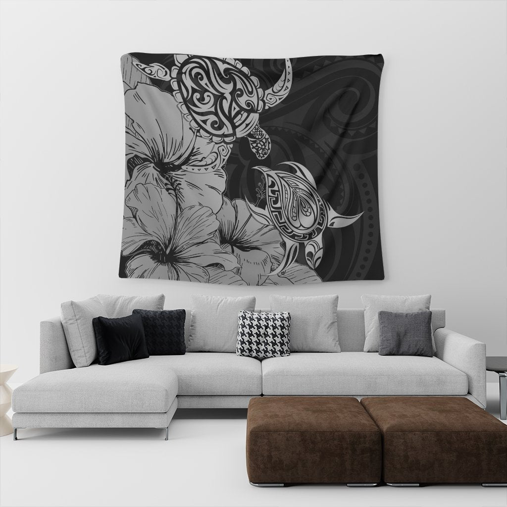 Hawaii Turtle Tapestry Polynesian Hibiscus Art Gray - AH - Polynesian Pride