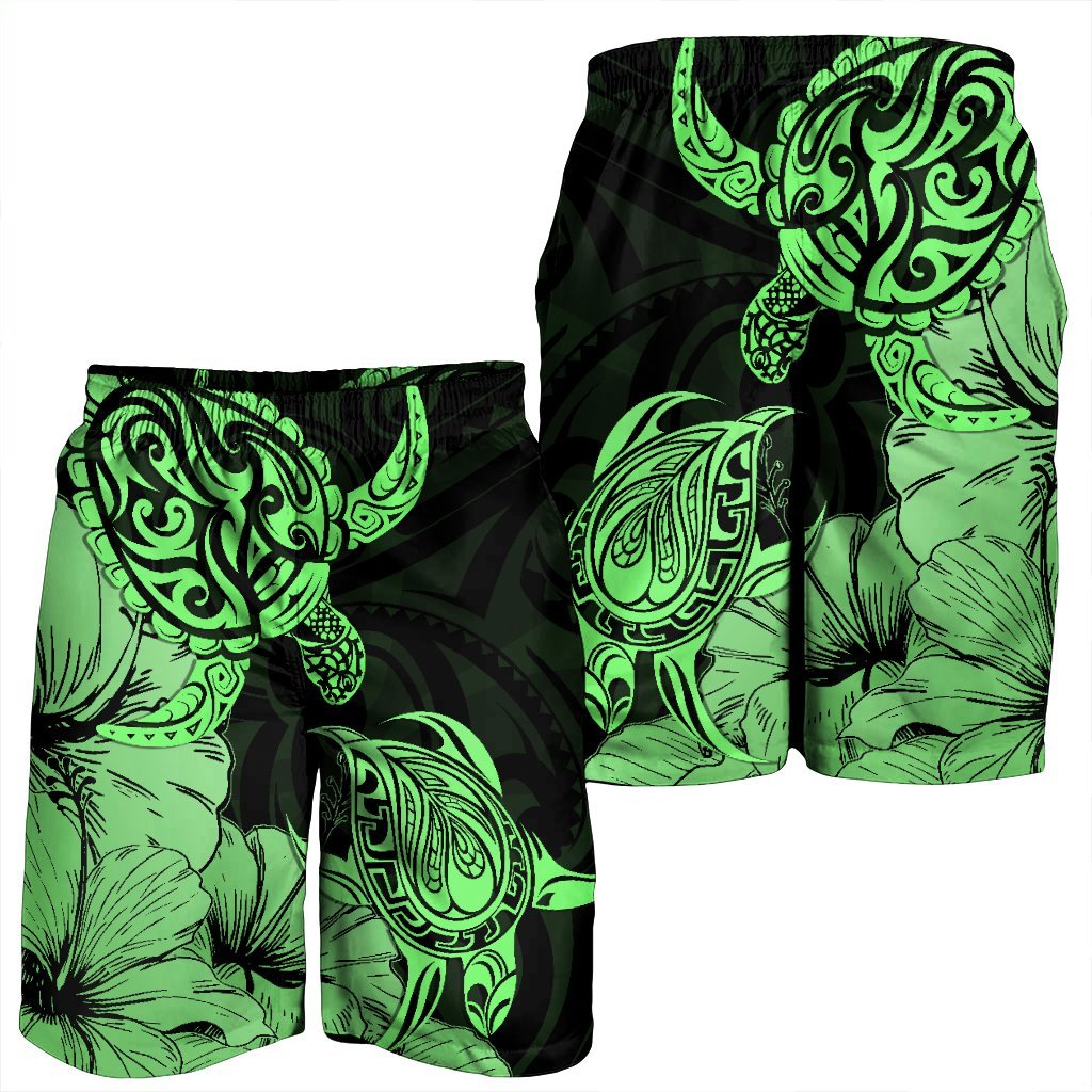 Hawaii Turtle Men's Shorts Polynesian Hibiscus Art Green - AH - Polynesian Pride