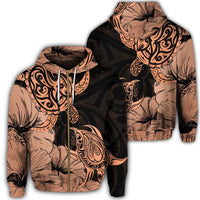 Hawaii Turtle Zip Hoodie Polynesian Hibiscus Art Organe Unisex Art - Polynesian Pride