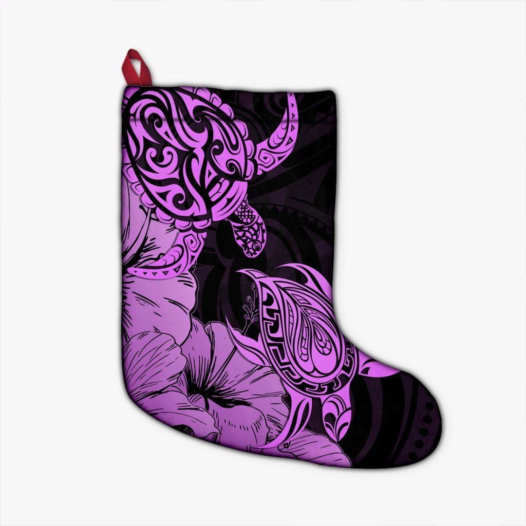 Hawaii Turtle Christmas Stocking Polynesian Hibiscus Art Pink - AH Christmas Stocking 26 X 42 cm Black - Polynesian Pride