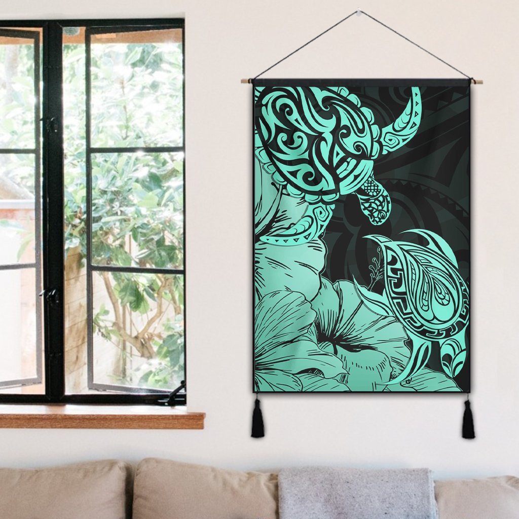 Hawaii Turtle Hanging Poster Polynesian Hibiscus Art Turquoise - AH - Polynesian Pride