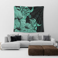 Hawaii Turtle Tapestry Polynesian Hibiscus Art Turquoise - AH - Polynesian Pride