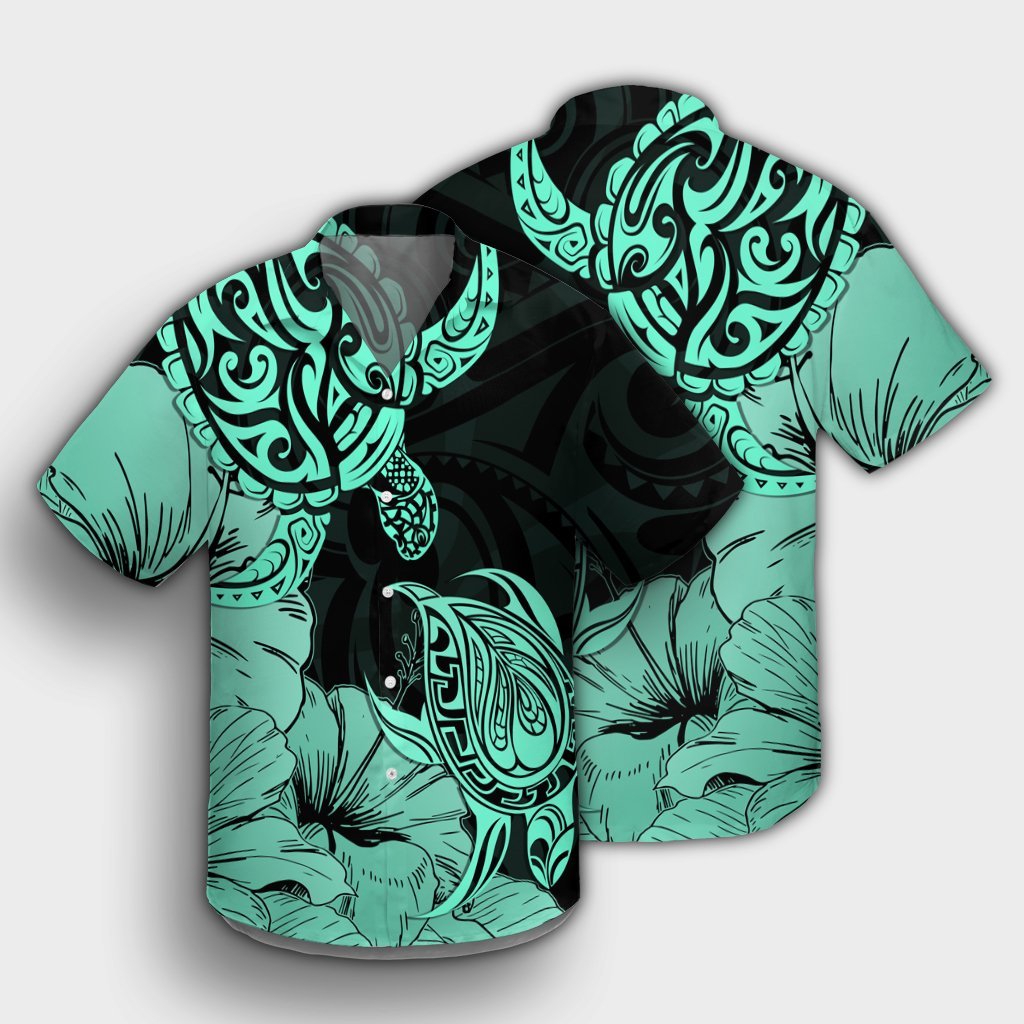 Hawaii Turtle Hawaiian Shirt Polynesian Hibiscus Art Turquoise - AH - Polynesian Pride