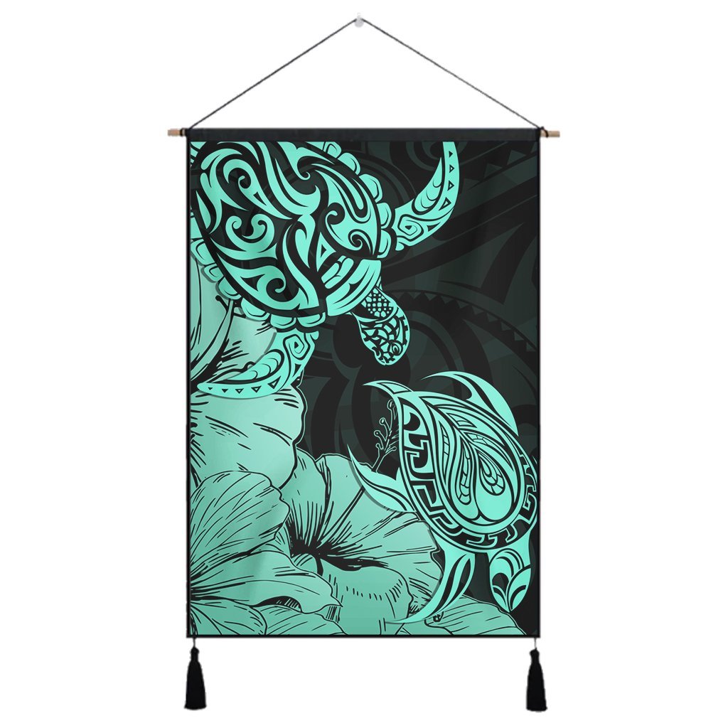 Hawaii Turtle Hanging Poster Polynesian Hibiscus Art Turquoise - AH Hanging Poster Cotton And Linen - Polynesian Pride