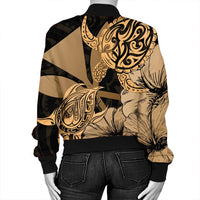Hawaii Turtle Bomber Jacket Polynesian Hibiscus Art Ver 2.0 Gold - AH - Polynesian Pride