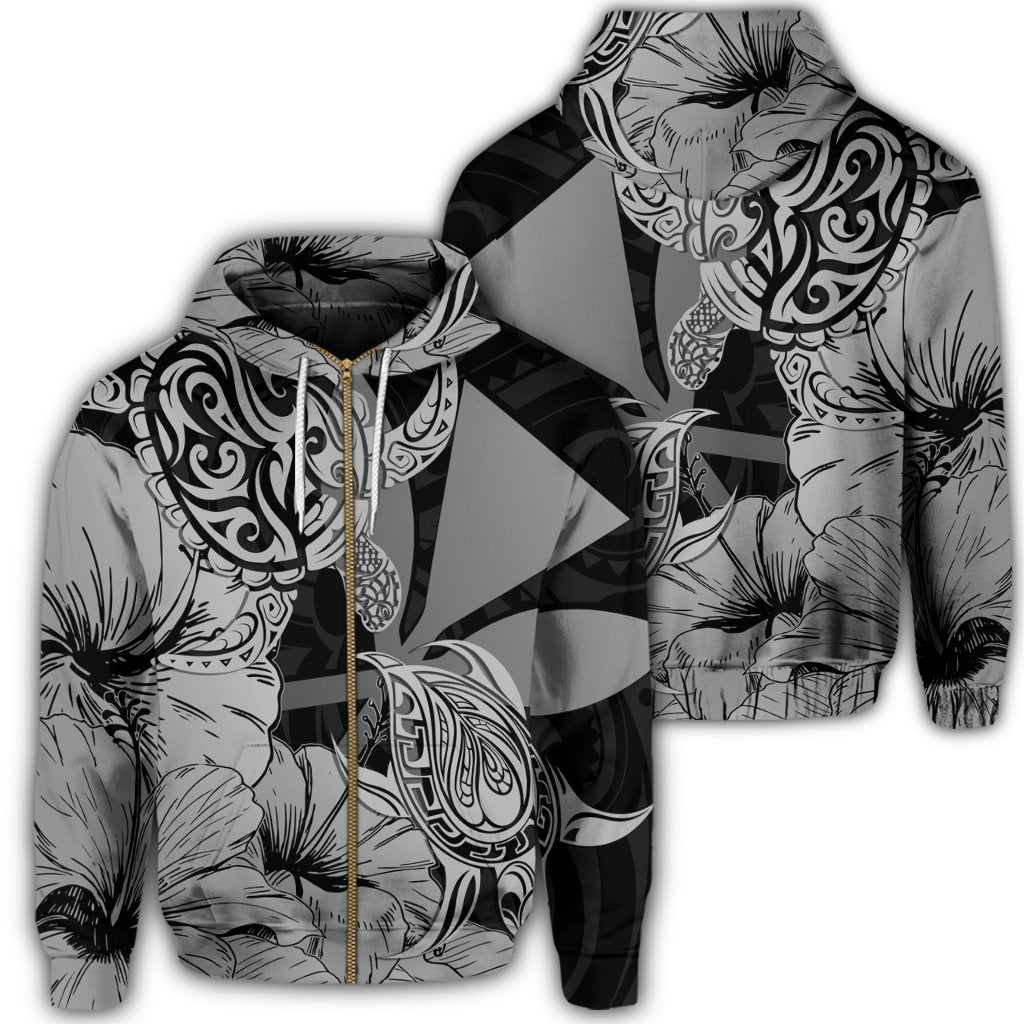 Hawaii Turtle Zip Hoodie Polynesian Hibiscus Art Ver 2.0 Gray Unisex Art - Polynesian Pride