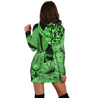 Hawaii Turtle Hoodie Dress Polynesian Hibiscus Art Ver 2.0 Green - AH - Polynesian Pride